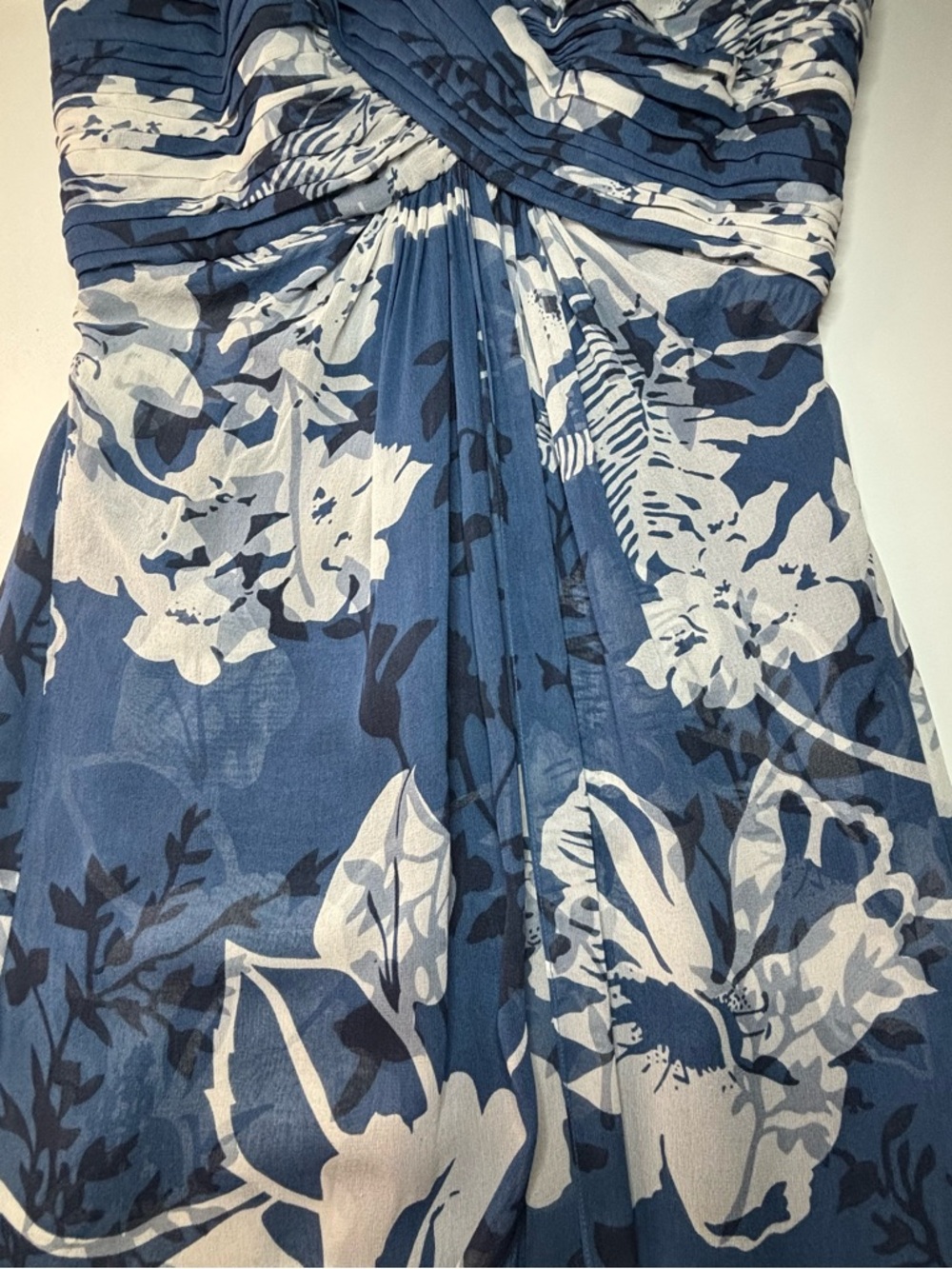 Tadashi Shoji Silk Strapless Floral Midi Dress Blue Pleated Formal 4 - Picture 8 of 13